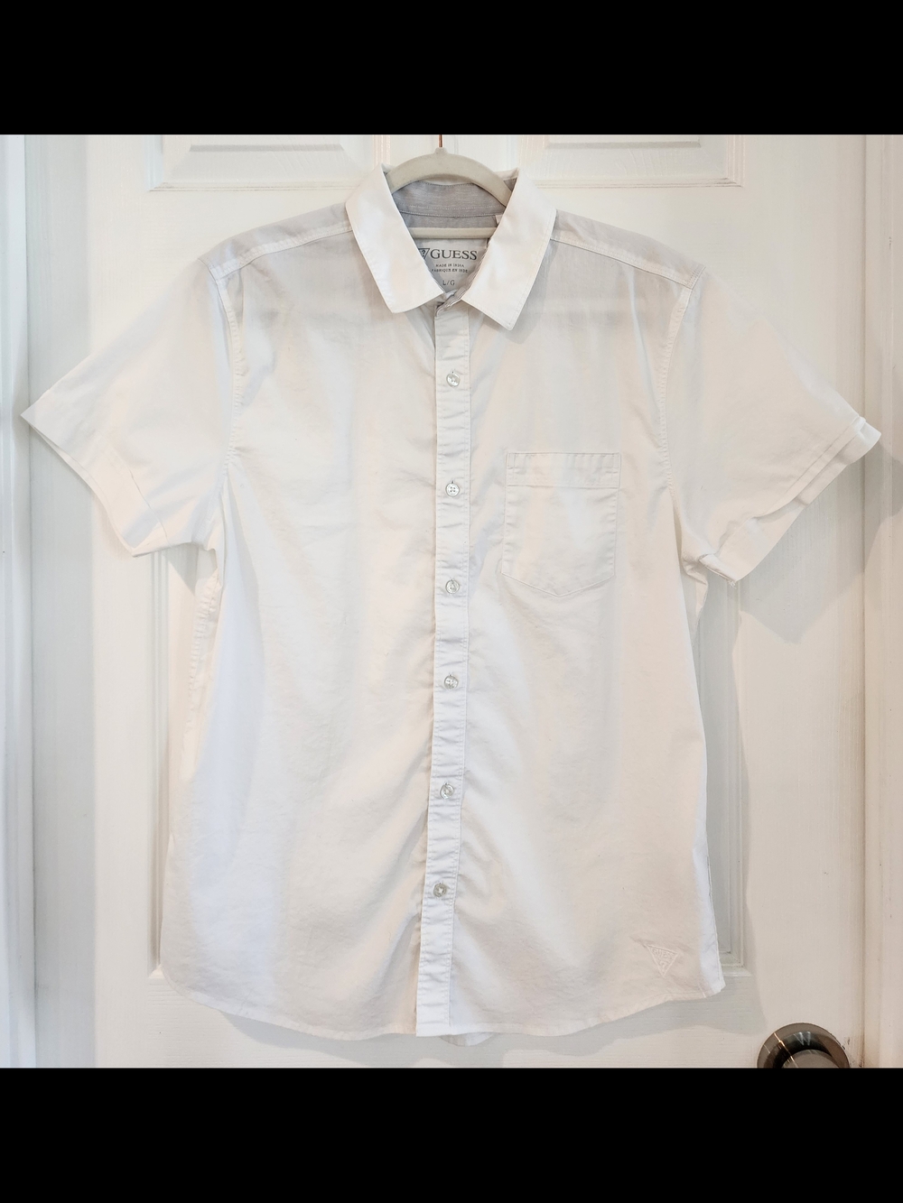 GUESS White Short-Sleeve Button-Up Slim Fit Casual Shirt Men's Large